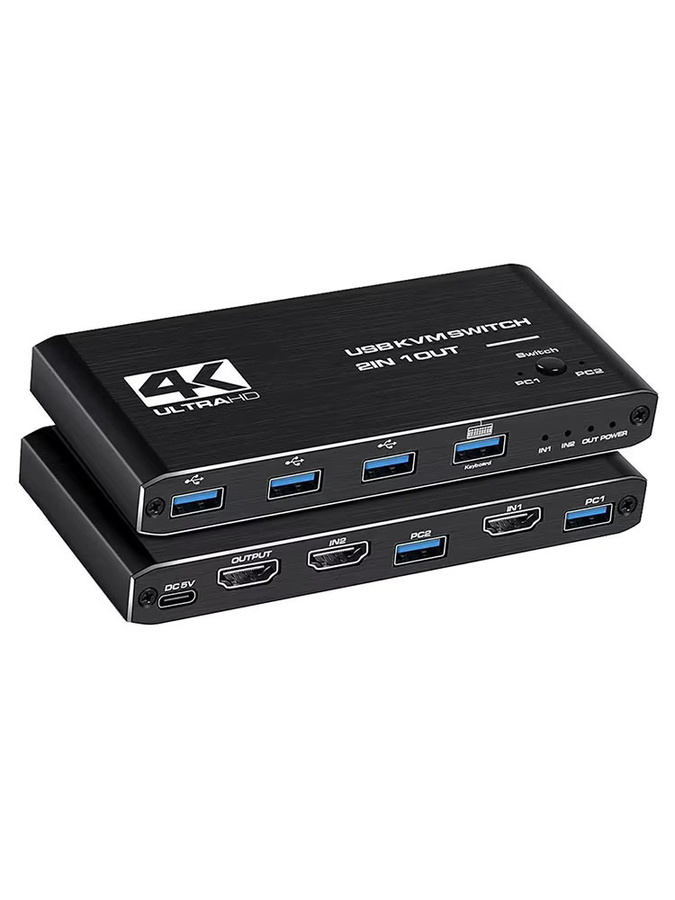 MZX KVM Switch 4K 60Hz USB 3.0 Dockingstation für 2 Computer mit USB-C und USB-A Anschlüssen, Schwarz - Bild 6