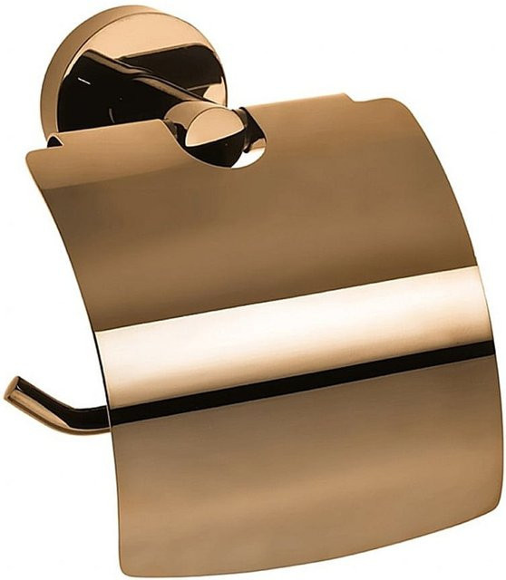 Papierrollenhalter mit Deckel BORAL aus Messing in Gold Kupfer poliert für Bad und WC, B/H/T: 14,0 x 15,5 x 8,0 cm - Bild 1