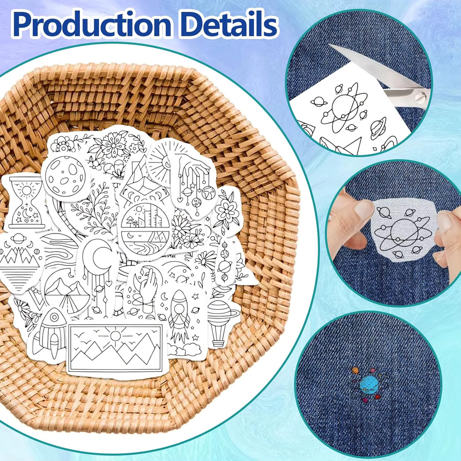 Wasserlösliche Stickerei-Aufkleber mit Blumenmuster, 4 Blätter Stick-und-Näh-Transferpapier für Handnäh-Anfänger - Bild 2