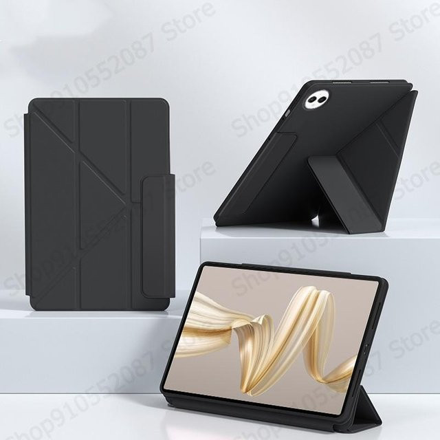 Huawei Matepad Pro 12,2 Smart Fold Schutzhülle aus Leder mit Magnetverschluss und Ständerfunktion in Schwarz - Bild 1