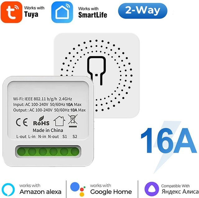 Tuya Smart Kabelloser 16A 2-Wege-Fernbedienungsschalter Mini Smart Breaker in Weiß mit Alexa und Google Assistant Unterstützung - Bild 1