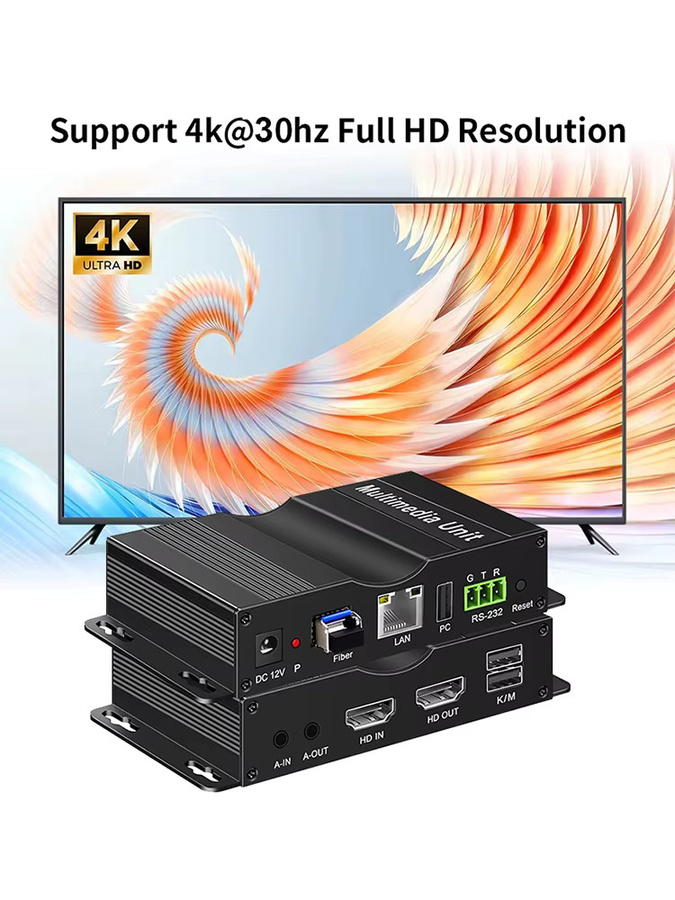 TITAK 4K UHD KVM Glasfaser-Extender mit USB, Video-Audio-Sender und Loop-out, SC LC Glasfaserkabel, Schwarz - Bild 5