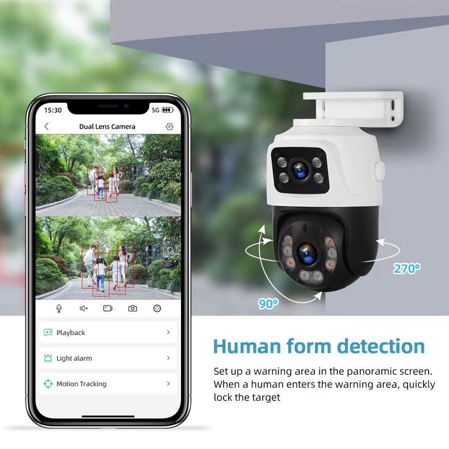 NINIVISION 8MP 4K Dual-Objektiv POE IP-Kamera PTZ mit Dual-Bildschirmen und Bewegungserkennung, Weiß - Bild 5