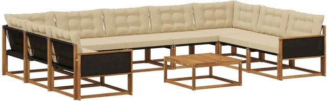 vidaXL Outdoor-Sofagarnitur in U-Form aus massivem Akazienholz mit 10 Textilene-Kissen in Natur-Beige - Bild 1
