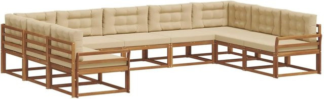 vidaXL Outdoor-Sofagarnitur 9-tlg. in U-Form aus Akazienholz mit Kissen in Natur und Beige - Bild 1