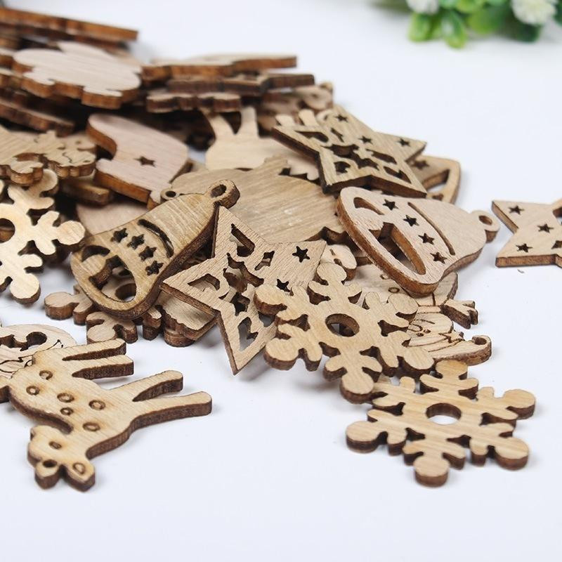 Love Home Garden 100er Set Weihnachtsdekoration aus natürlichem Holz in Retro-Optik mit Motiven wie Weihnachtsmann, Schneemann und Rentier als hängende Figuren - Bild 2