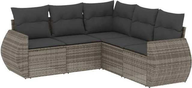 vidaXL 5-teilige Garten-Sofagarnitur in Grau aus Poly-Rattan mit Sitzkissen und Stauraum - Bild 1