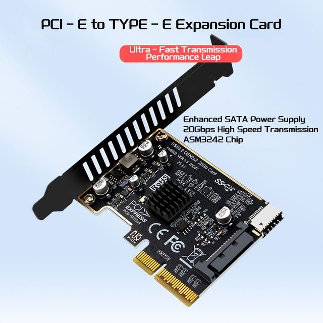 T.F.SKYWINDINTL PCIe X4 auf USB 3.2 Gen2 Type-E Erweiterungskarte mit ASM3242 Chip und USB-C Frontadapter, 20 Gbit/s, Schwarz - Bild 1