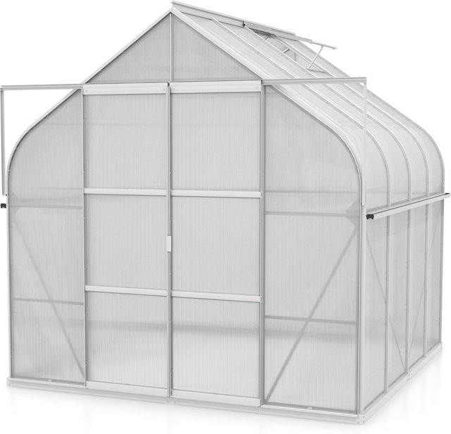 Vitavia Gewächshaus Dione 6700 in Silber mit Aluminiumrahmen, Stahlfundamentrahmen, Dachfenster und Regenrinne, 6,7 m² - Bild 1