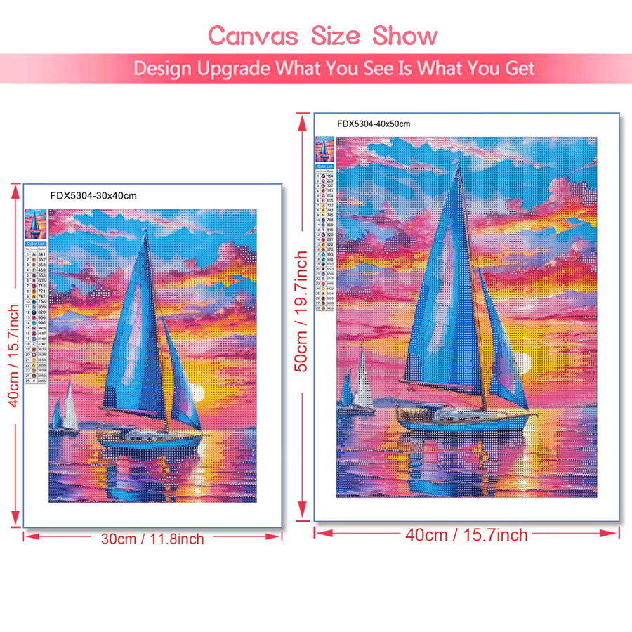 QIZITENG 5D DIY Diamant Malerei Kit Kaktus Segelboot Sonnenuntergang Landschaft Mosaik Kreuzstich Set zur Raumdekoration - Bild 4