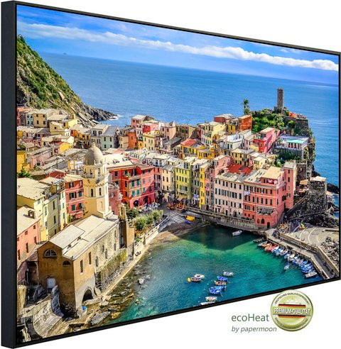 papermoon EcoHeat Infrarotheizung Buntes Dorf Verna Cinque Terre Multicolor mit Matt-Effekt, App-Steuerung und Überhitzungsschutz - Bild 1