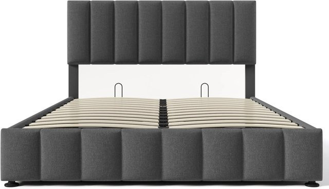 okwish Polsterbett mit hydraulischem Stauraum und Kopfteil in Grau, B/T/H: 140 x 200 x 153 cm - Bild 1