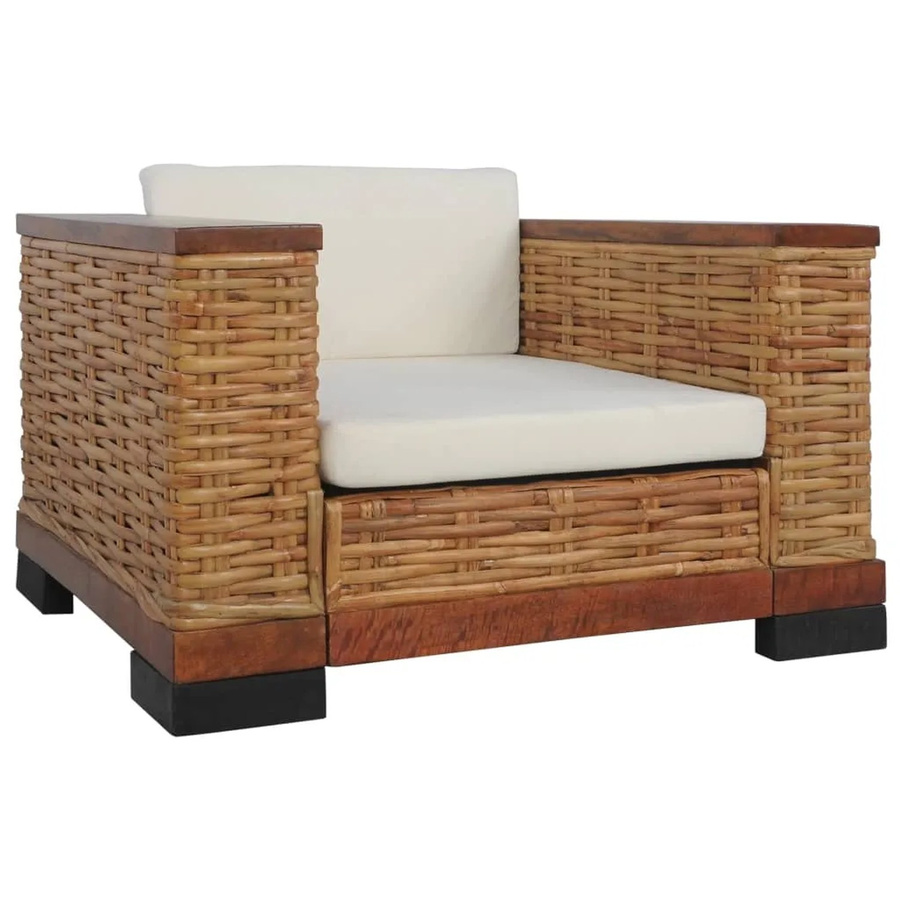 vidaXL 2-teilige Sofagarnitur aus Rattan und Mangoholz in Braun mit Polstern und Kissen - Bild 2