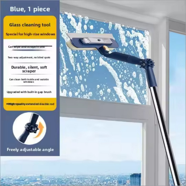Untior 2-in-1 Fensterreinigungswerkzeug in Blau mit Schaber, Mikrofaserkopf und 180 Grad drehbarem Rakel - Bild 1