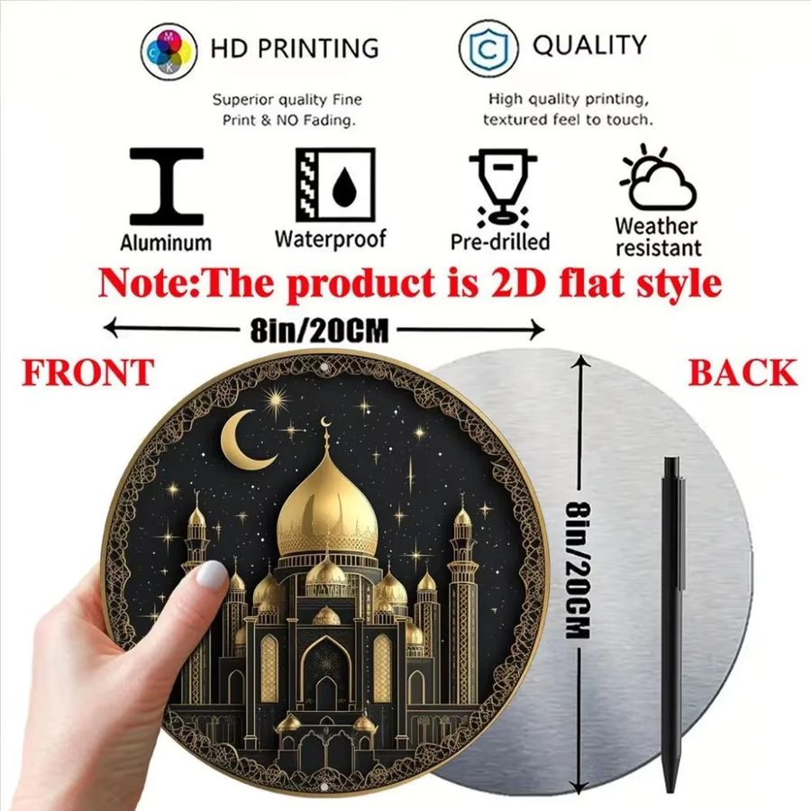 CIFBUY Islamische Vintage Ramadan Wandkunst aus Metall, runde Aluminium-Halbmond-Sterne zur Eid-Heimdekoration, B/H: 20,3 x 20,3 cm - Bild 2