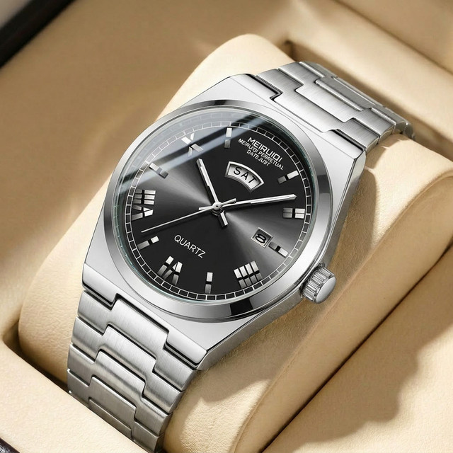 MEIRUIQI Armbanduhr, Quarz, schwarzes Zifferblatt, Messing, Herren - Bild 1
