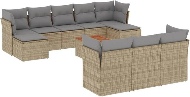 vidaXL 11-tlg Garten-Sofagarnitur in U-Form aus Polyrattan mit Kissen in Beige - Bild 1