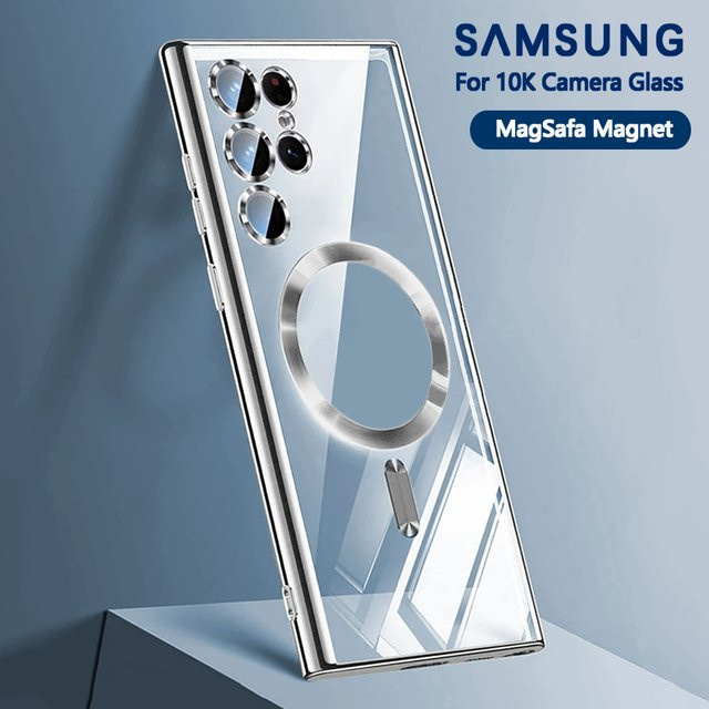 Transparente Silikon Hülle mit MagSafe und Linsenschutz für Samsung Galaxy S24, S23 FE, S22 Ultra und S21 Plus - Bild 1