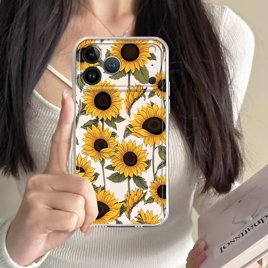 Transparente Handyhülle mit Sonnenblumenmuster für Apple iPhone Modelle - Bild 3