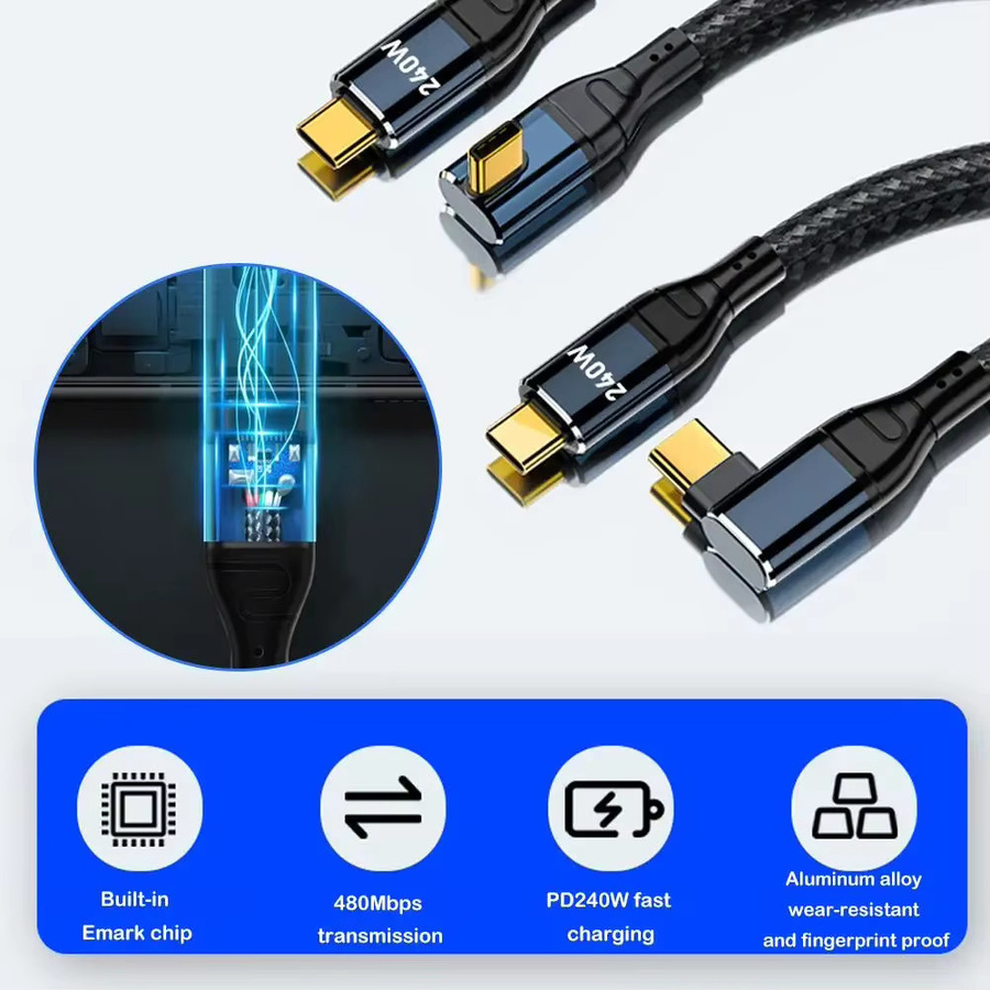 BSN USB-C auf USB-C Ladekabel mit 240W PD Schnellladefunktion und Elbow-Design in Schwarz - Bild 4
