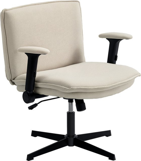 HOMCOM Bürostuhl mit klappbaren Armlehnen und Leinenbezug, höhenverstellbarer Schreibtischstuhl drehbar mit Kippfunktion, Breite: 63 cm, Creme/Beige - Bild 1