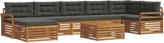 vidaXL Sofagarnitur 8-teilig aus Massivholz Akazie in Natur und Anthrazit mit L-Form und abnehmbaren Polstern - Bild 1