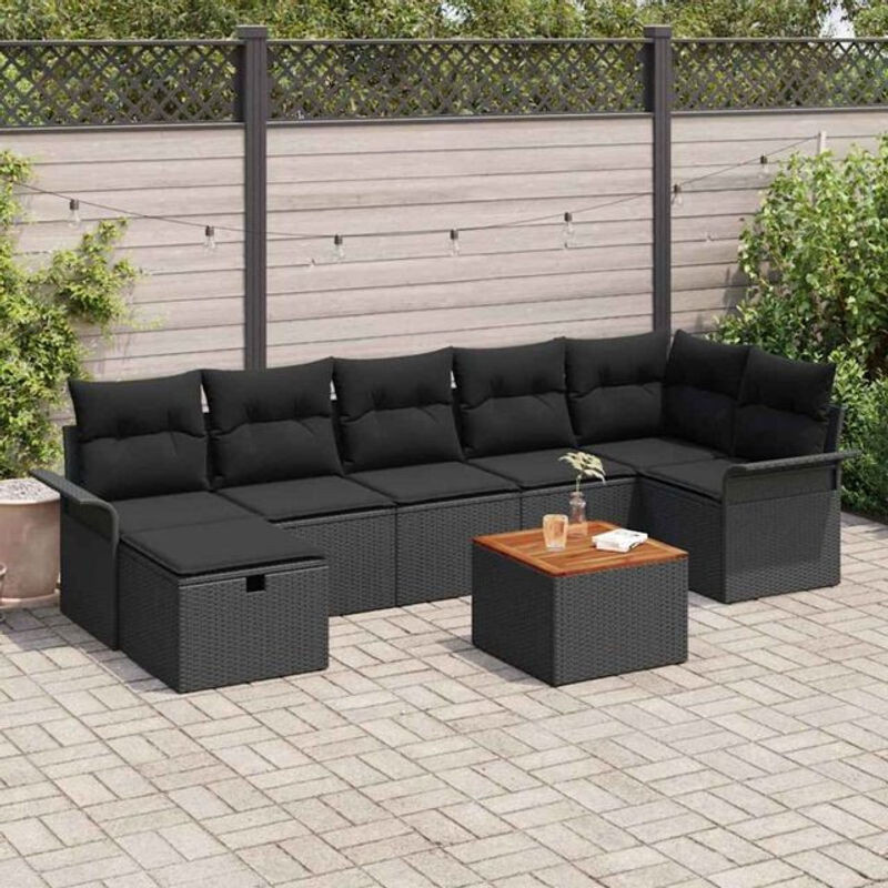 vidaXL Garten-Sofa-Set aus Poly-Rattan mit 8-teiligen Polstern und Fußhockis in Schwarz - Bild 1