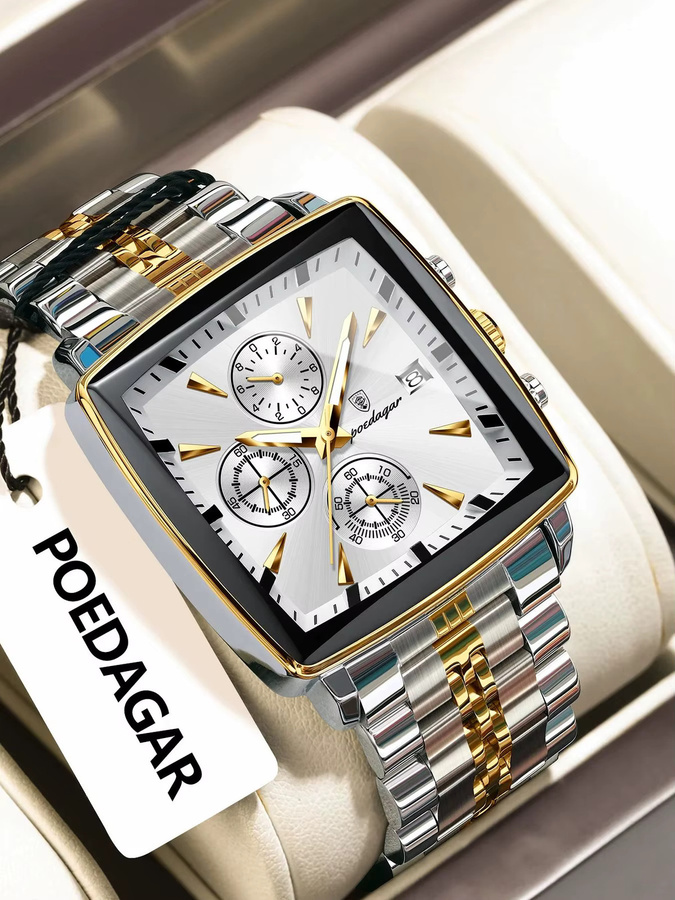 POEDAGAR Armbanduhr Chronograph, Quarz, Edelstahl, Silber, Herren - Bild 7
