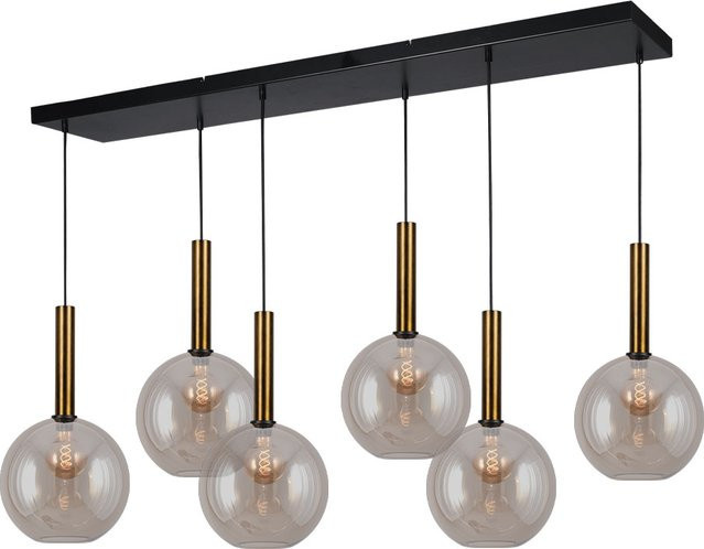 Masterlight Bella 2 Pendelleuchte 6-flammig mit Glas in Gold Fumé und Messing antik - Bild 1