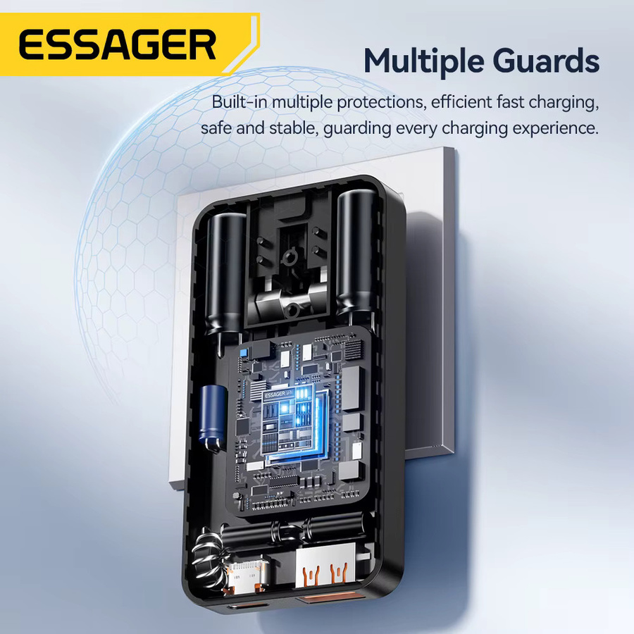 Essager GaN Pro Ultra Thin Reiseladegerät 65W mit Quick Charge 4.0 und PD3.0 Typ-C Ladegerät in Schwarz - Bild 4