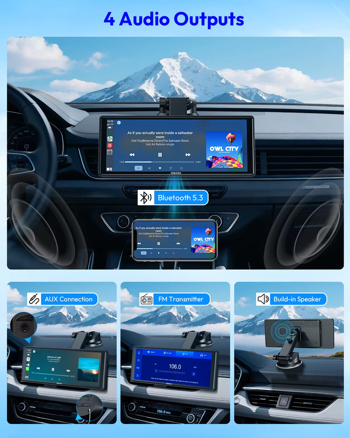 ESSGOO Tragbares 10,26 Zoll Carplay Autoradio mit Android Auto, Bluetooth, WiFi, GPS und FM für Wohnmobile und LKWs, Schwarz - Bild 4