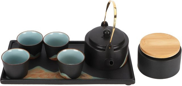 Aimo Kung Fu Tee-Set aus schwarzer Keramik im japanischen Stil mit Teekanne, Tassen und Tablett - Bild 1