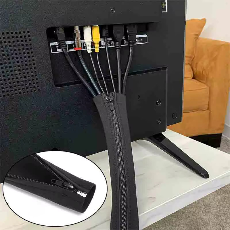 Kabelhülle mit Reißverschluss als wiederverwendbarer Kabel-Organizer für Computer und TV, Schwarz, Länge: 48 cm - Bild 2