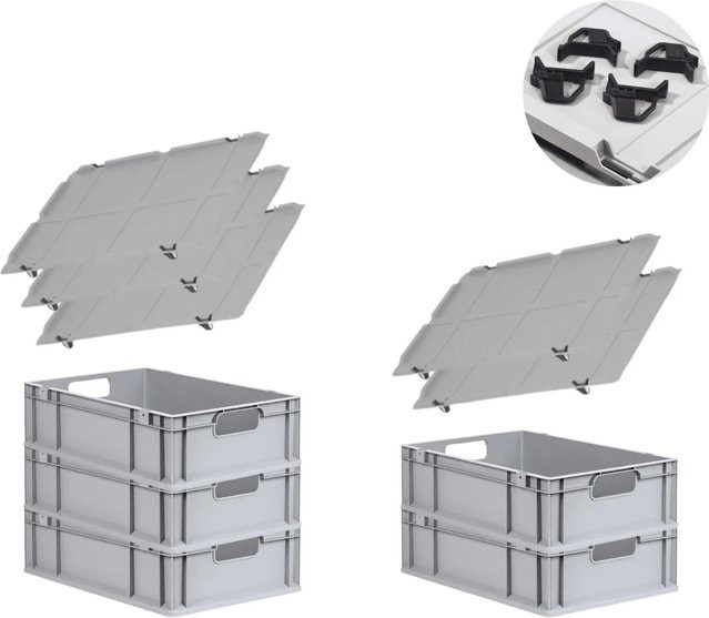 PROREGAL Spar Set mit 5x Eurobox Nextgen Economy inklusive Auflagedeckeln und 4x Schiebeschnappverschlüssen, Farbe Schwarz, H x B x T: 17 x 40 x 60 cm, 34 Liter - Bild 1