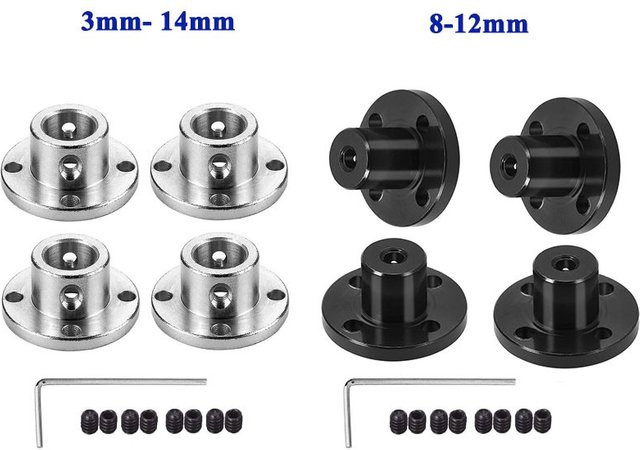 4er-Set Flanschkupplung für Motor-Wellen mit Schrauben, Farbe: Silber, Durchmesser: 3 mm bis 14 mm - Bild 1