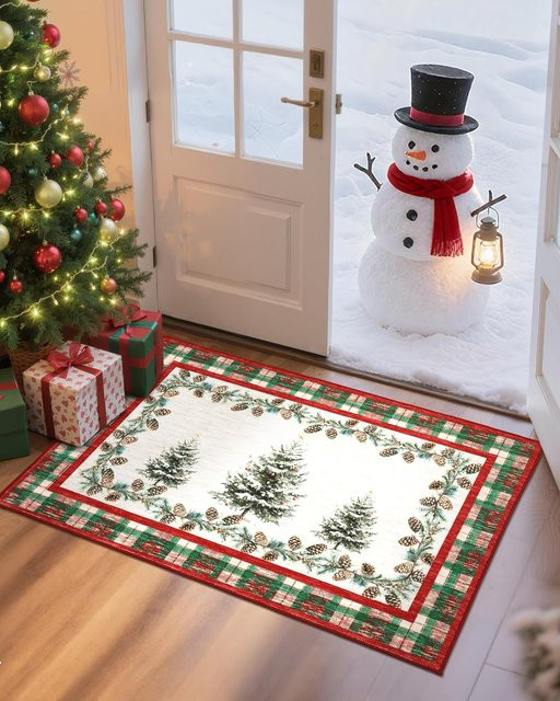 VIKAMA Retro-Weihnachtsbaumteppich, rechteckig, Mehrfarbig, B/T: 60 x 40 cm, waschbar - Bild 1