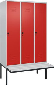 C+P Spind Classic PLUS Garderobenschrank mit Sitzbank, 3 Abteile, Lichtgrau, B/T/H: 212,0 x 120,0 x 81,5 cm - Bild 1