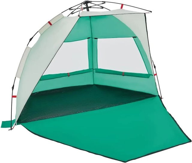 vidaXL Strandzelt für 2 Personen in Grün, wasserdicht mit Quick Release System aus Polyester, B/T/H: 142 x 138 x 138 cm - Bild 1