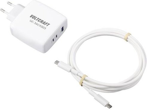 Voltcraft UC-3ACX003 USB Ladegerät 120W in Weiß mit 1x USB-A und 2x USB-C GaN Technologie - Bild 1