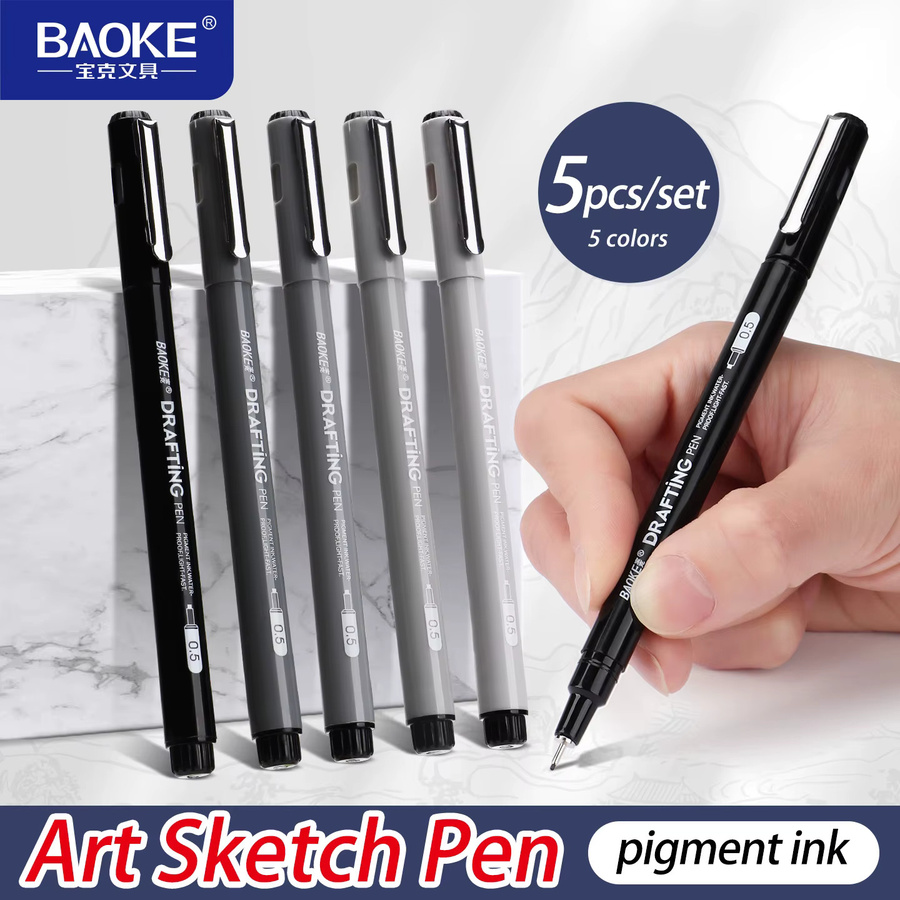 BAOKE Kunst-Skizzenstift-Set mit 5 Farben, weiche und feine Spitze, wasserbasierte Pigmenttinte, Multicolour - Bild 3