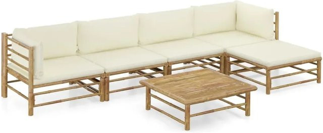 vidaXL 6-teiliges Garten-Lounge-Set aus Bambus mit cremeweißen Kissen - Bild 1