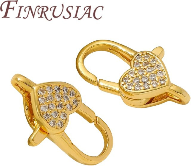 Karabinerverschlüsse Messing, 18K vergoldet, Zirkon-Herzverschlüsse, Unisex - Bild 1