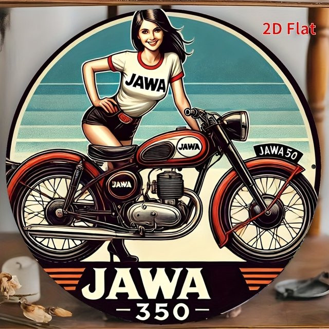 Potdemiel Retro-Wandkunst Metallblechschild Jawa 350 Vintage Aluminium-Dekor, B/H: 20 x 20 cm, Mehrfarbig - Bild 1