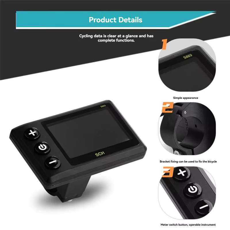 ABHY-S869 Elektrisches Fahrrad LCD Display für Mountainbike und E-Roller, Wasserdicht, 5-Pin Anschluss, Schwarz - Bild 4