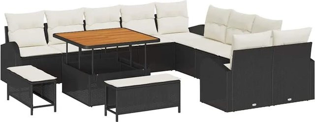 vidaXL Garten-Sofa-Set in U-Form mit 13-teiligem Set aus 3-Sitzer-Sofa, Ottoman und Couchtisch in Schwarz und Beige - Bild 1