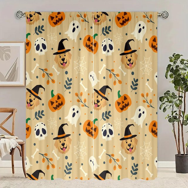 Yiran Furniture Halloween Vorhang Set aus Polyester in Beige, 2 Stück - Bild 1