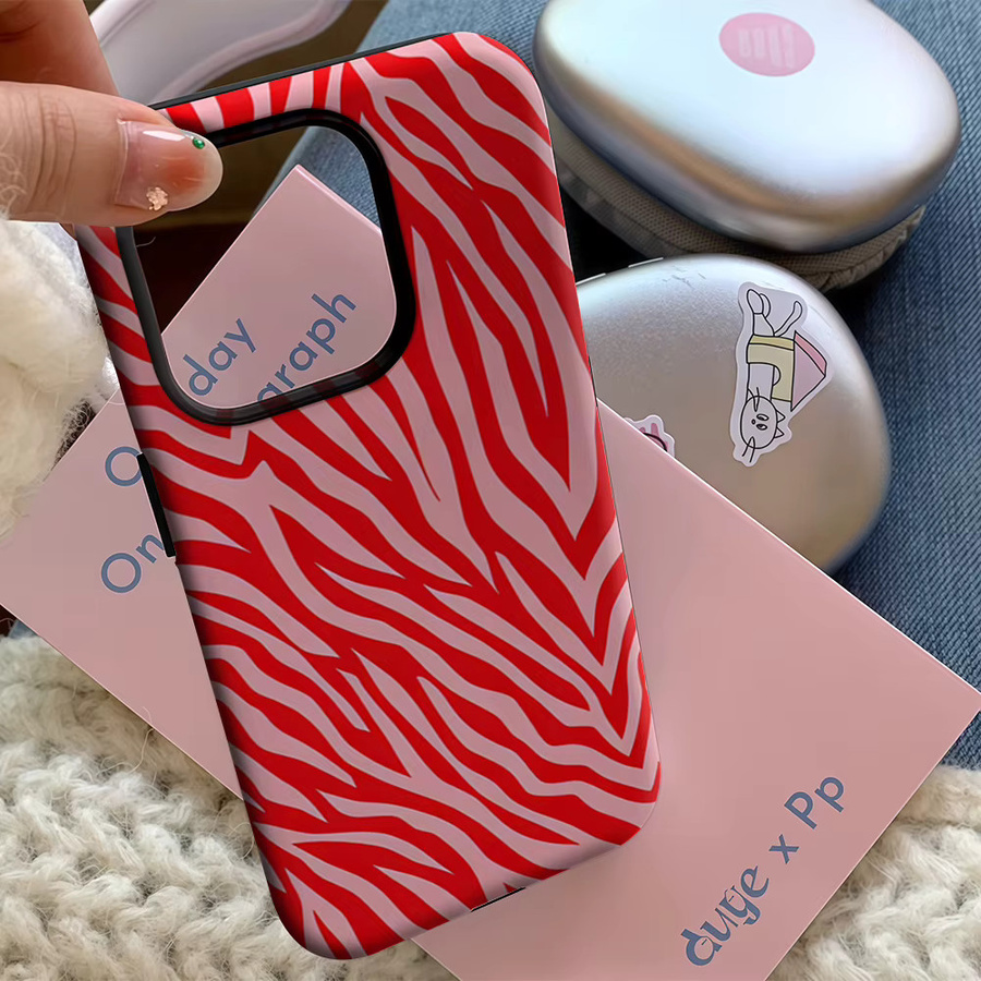 Pink Leaf Stripes Handyhülle für Apple iPhone 17 16 15 14 13 12 11 Pro Max Plus mit doppelschichtiger Rückseite in Pink - Bild 4