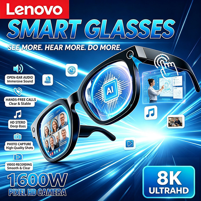 Lenovo 8kAI Smart-Kamera-Brille in Schwarz mit Bluetooth, Touch-Steuerung, Sprachassistent und Übersetzer-Funktion - Bild 1