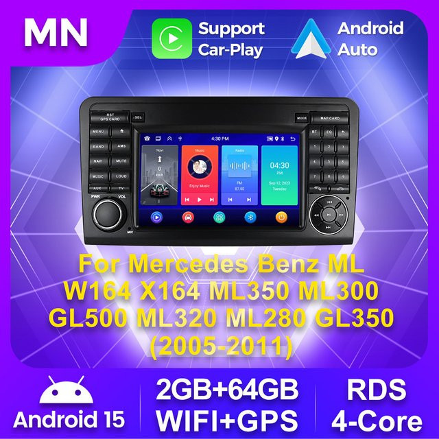 NAVIFANS Android 15 Auto-Autoradio für Mercedes Benz M-Klasse ML W164 X164 ML350 ML300 GL500 ML320 ML280 GL350 GL450 Multimedia-Stereoanlage mit RDS in Schwarz - Bild 1