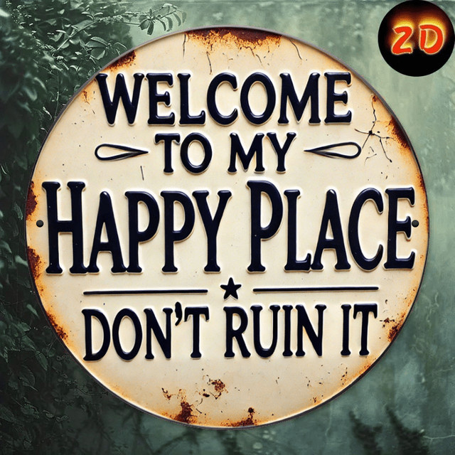 Rundes Metallschild CIFBUY Willkommen bei meinem Happy Place in Beige – Rustikale Eisen-Wandkunst für Schlafzimmer und Küche - Bild 1
